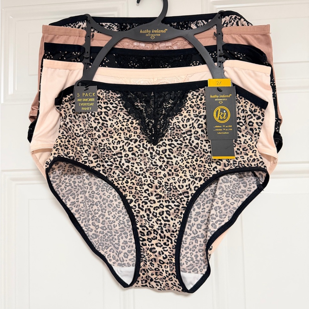 Kathly Ireland - Women's Leopard Print Panty Set - Black, Pink, Tan